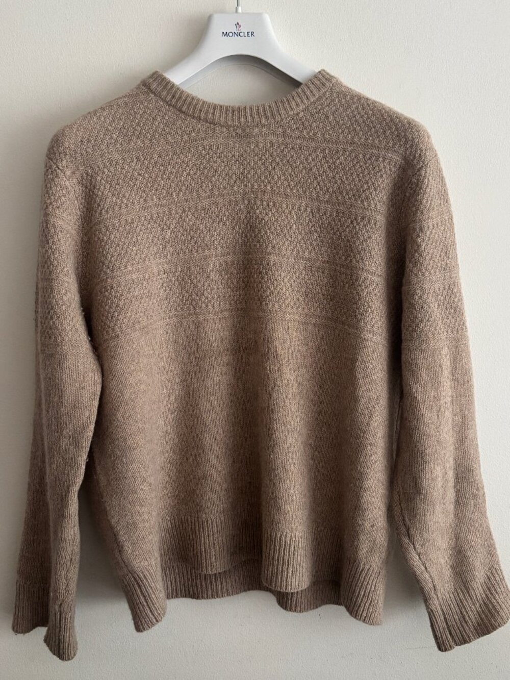 $260 Samsoe Samsoe Beige Textured Knit Wool Crew Neck Sweater - Small/ Medium